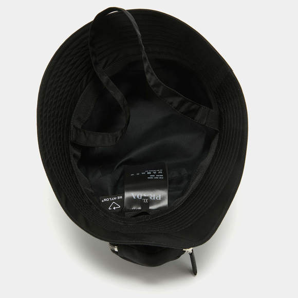 Prada Black Re-Nylon Triangle Logo Detail String Bucket Hat XL - Picture 6 of 8